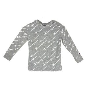 Champion Girl’s Allover Logo Lightweight Heather Gray Hoodie Shirt